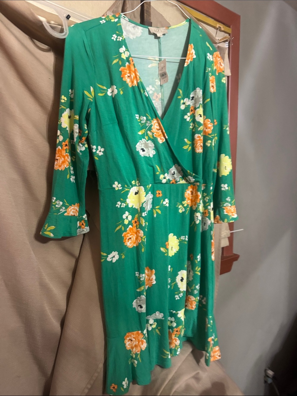 Loft Green Floral Wrap Dress - Women